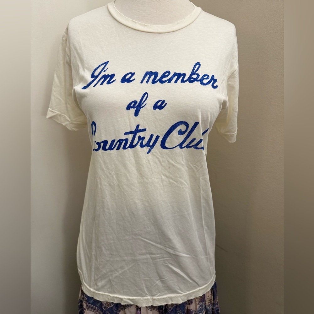 Midnight Rider Cream Short Sleeve Tee with Blue Script - Picture 3 of 7